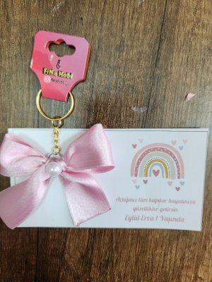 İNCİLİ FİYONK HEDİYELİK ANAHTARLIK KARTLI-30 adet