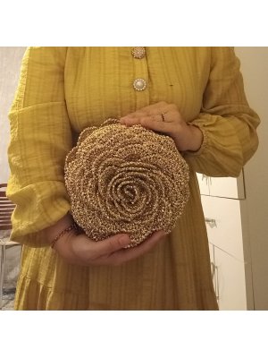 GÜL MODEL METALİK GOLD BURSLU ÇANTA